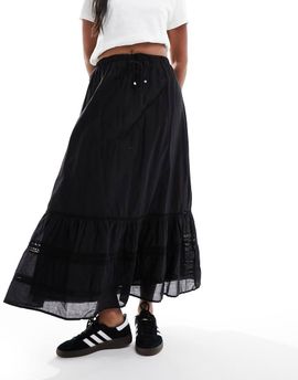Cotton On Cotton On maxi prairie skirt with lace trim detail in black
