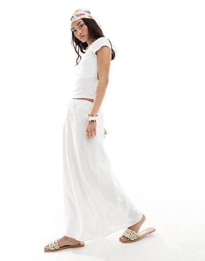 Cotton On Cotton On maxi slip skirt in linen mix in white