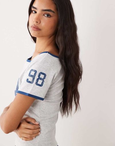 Cotton On Cotton On Off shoulder graphic tee in soft gray mule