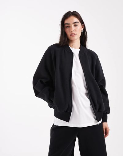 Cotton On Cotton On plush zip up bomber jacket in black