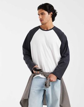Cotton On Cotton On raglan long sleeve T-shirt in vintage white and washed black-Multi