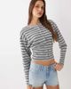 Cotton On Cotton On Sara button cardigan in gray and marine stripes-Brown - 1
