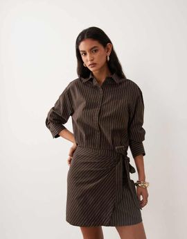 Cotton On Cotton On shirt mini dress in dark oak stripe-Multi