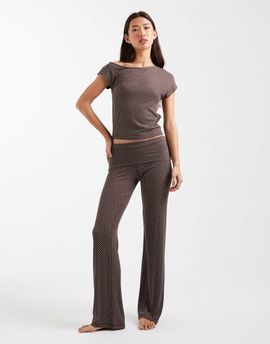 Cotton On Cotton On sleep recovery roll waist pants in deep taupe polka dots-Multi