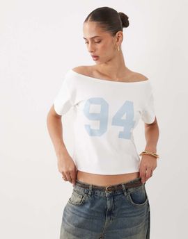 Cotton On Cotton On sporty off the shoulder graphic tee in vintage white