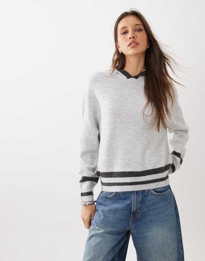 Cotton On Cotton On sporty stripes hoodie in heather gray