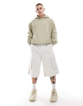 Cotton On Cotton On super baggy cargo shorts in stone-White