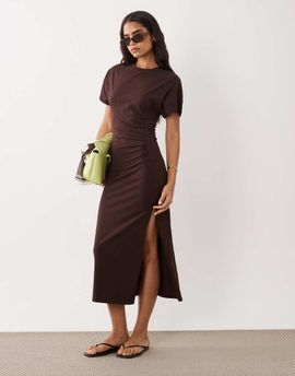 Cotton On Cotton On twist tee midi dress in dark oak-Brown