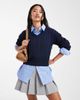 Cotton On Cotton On v neck cotton cropped cable knit pullover sweater in moonlit indigo-Navy - 1