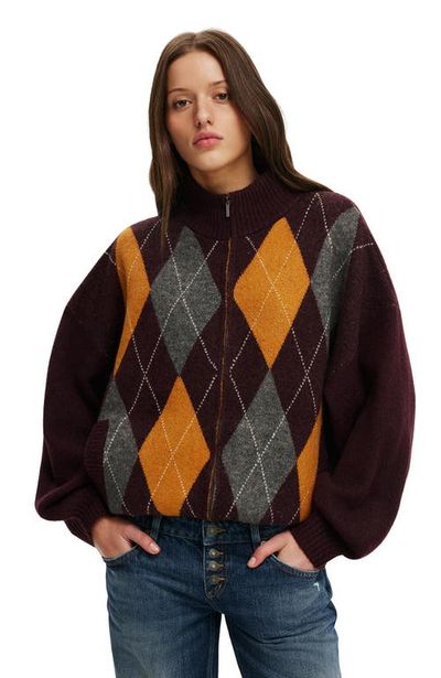 Cotton On Cotton On Women's Argyle Funnel Knit Bomber