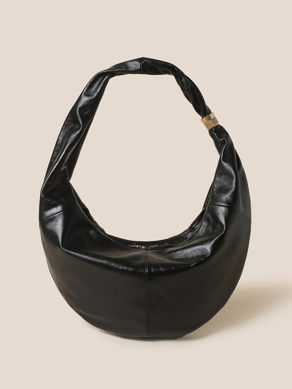 COURONNE Crinkle Leather Crossbody Bag [Black] (RCBRX24649BKX)