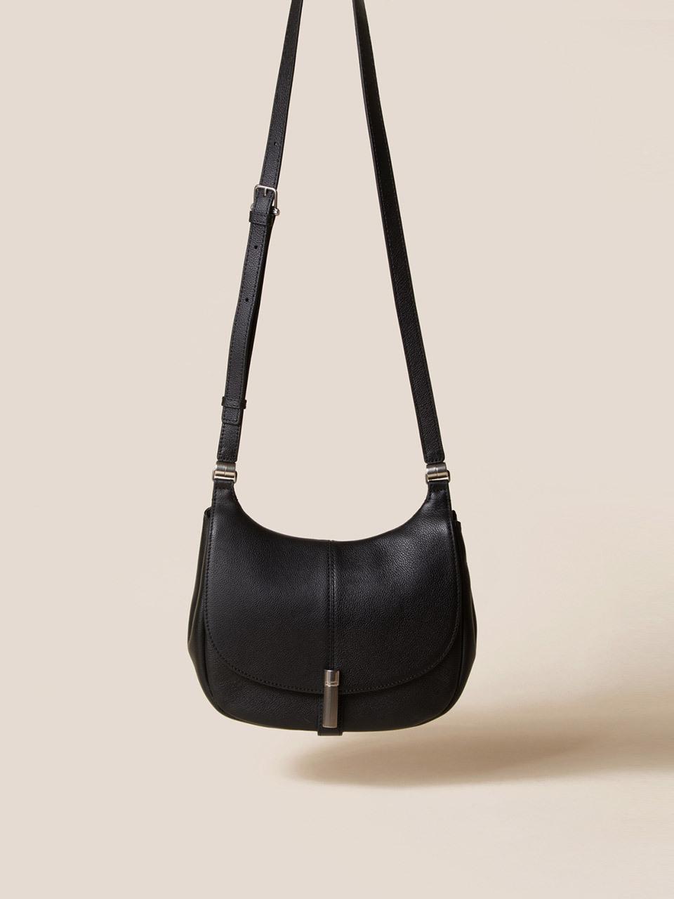 COURONNE Round Flap Leather Cross Bag [Black] (RCBRX25147BKX)