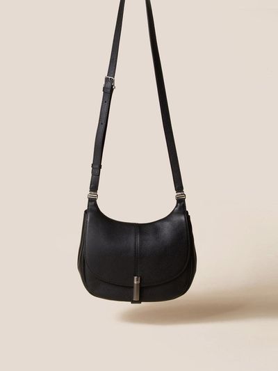COURONNE Round Flap Leather Cross Bag [Black] (RCBRX25147BKX)