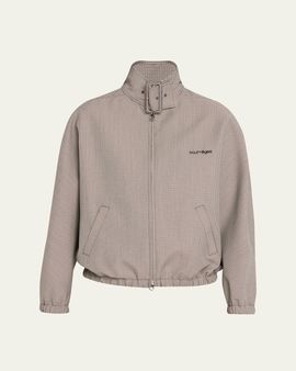 Courreges Buckle-Neck Houndstooth Bomber Jacket