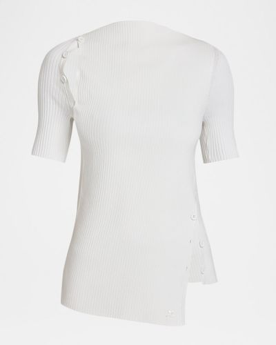 Courreges Buttoned Cutout Short-Sleeve Rib Sweater
