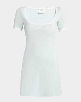 Courreges Contrast-Trim Short-Sleeve Mini T-Shirt Dress