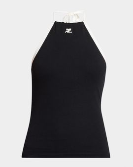 Courreges Contrast Logo Halter Tank Top
