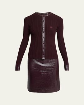Courreges Contrast Vinyl & Knit Crewneck Cardigan