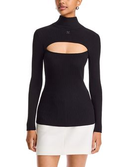 Courreges Courreges Rib Knit Slash Mock Neck Sweater