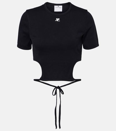Courreges CourrÃ¨ges Logo cutout tie-back cotton crop top