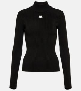Courreges Courrèges Logo ribbed-knit turtleneck sweater