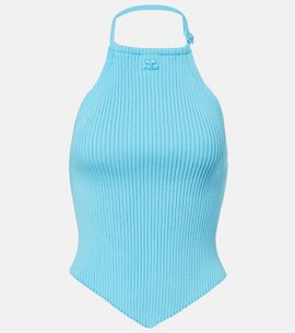 Courreges Courrèges Pointy ribbed-knit halterneck top
