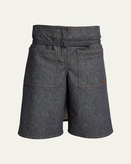 Courreges Denim Back Panel Bermuda Shorts With Belt
