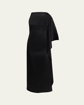 Courreges High-Neck Draped Satin Midi Dress