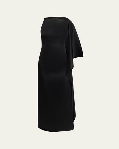 Courreges High-Neck Draped Satin Midi Dress