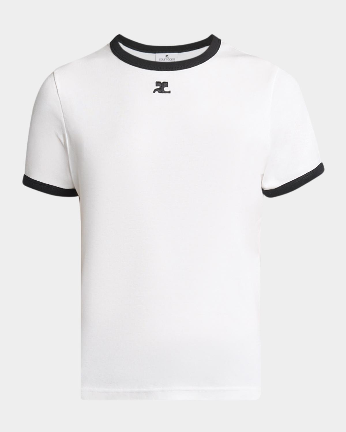 Courreges Logo-Embroidered Cotton T-Shirt with Tipping