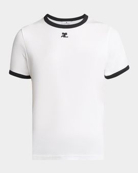 Courreges Logo-Embroidered Cotton T-Shirt with Tipping
