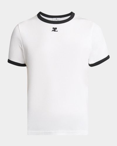 Courreges Logo-Embroidered Cotton T-Shirt with Tipping