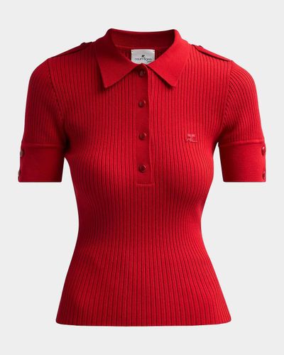 Courreges Rib-Knit Polo Sweater