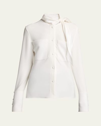 Courreges Satin Scarf Collar Long Sleeve Blouse