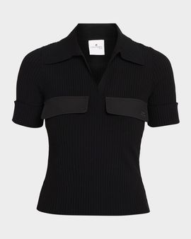 Courreges Short-Sleeve Ribbed Polo Top