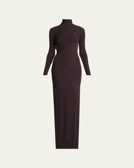 Courreges Turtleneck Twisted Jersey Long-Sleeve Gown