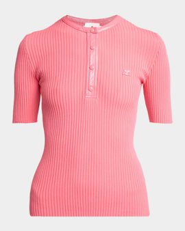 Courreges Vinyl-Trim Short-Sleeve Rib Top