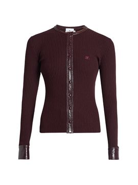 Courreges Women's Faux-Leather-Trim Logo Cardigan