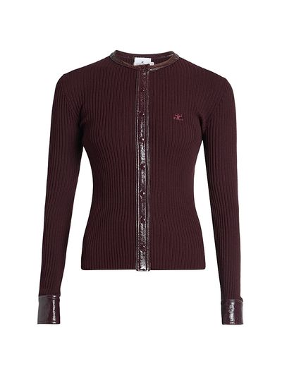 Courreges Women's Faux-Leather-Trim Logo Cardigan