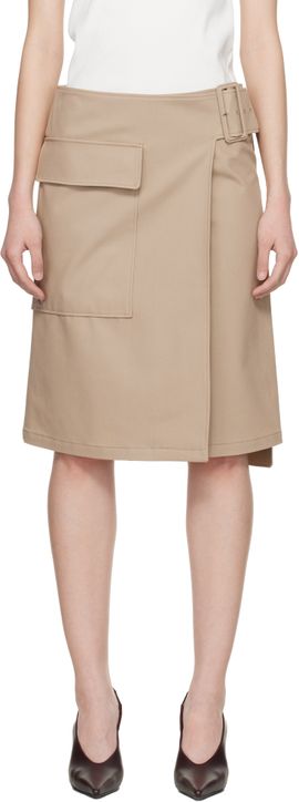 Courrèges Courrèges Beige Utility Buckle Cotton Midi Skirt