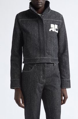 Courrèges Courrèges Crop Cotton Blend Denim Tweed Jacket