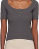 Courrèges Courrèges Gray Buttoned 90's Rib T-shirt - 1