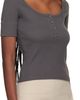 Courrèges Courrèges Gray Buttoned 90's Rib T-shirt - 2