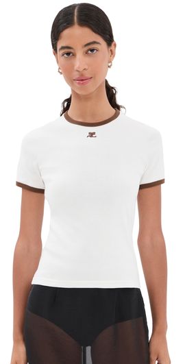 Courrèges Courrèges Signature Contrast T-Shirt PILLOW/SMOKY BROWN