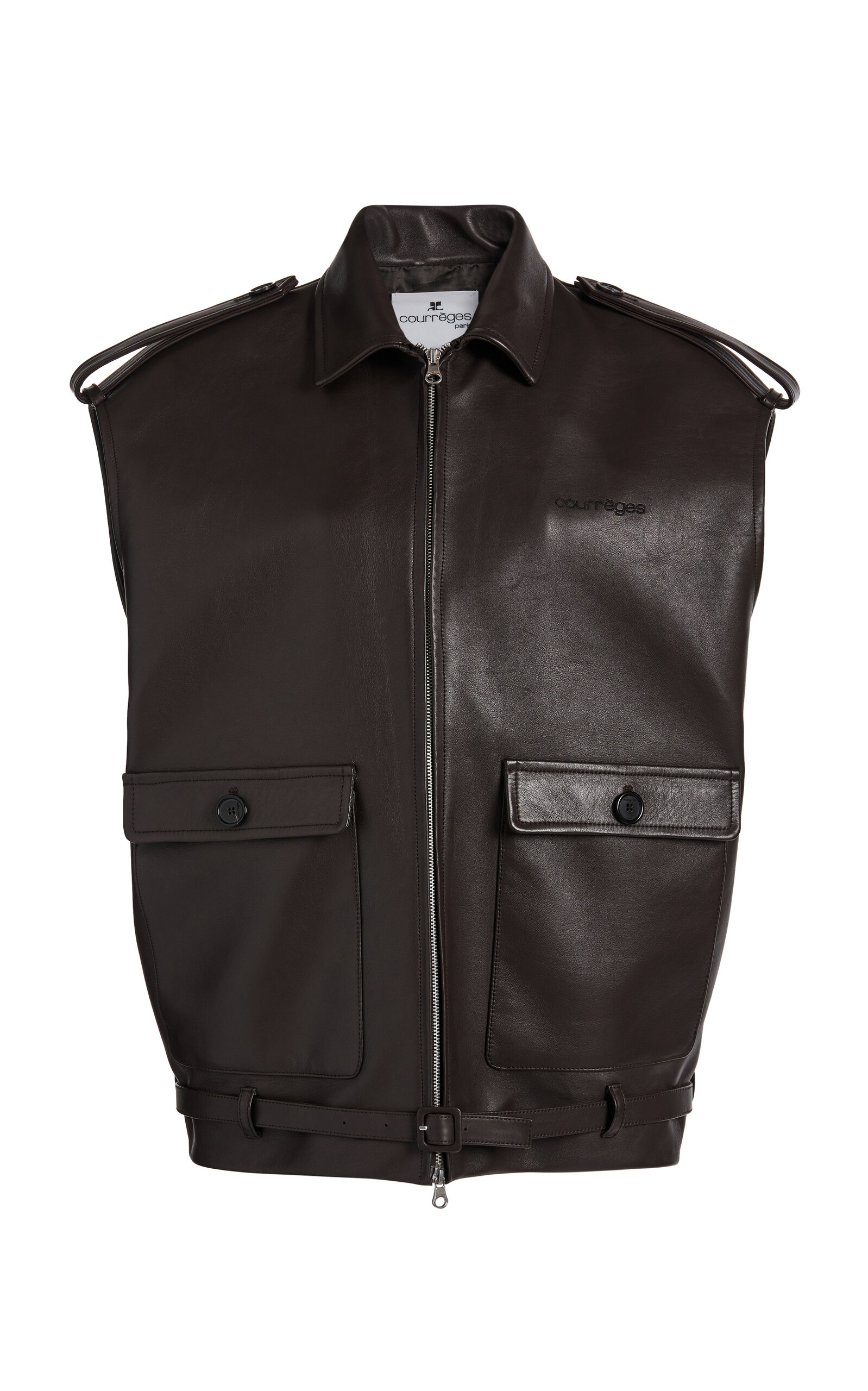 Courrèges Courrèges Sleeveless Leather Jacket Brown FR 38