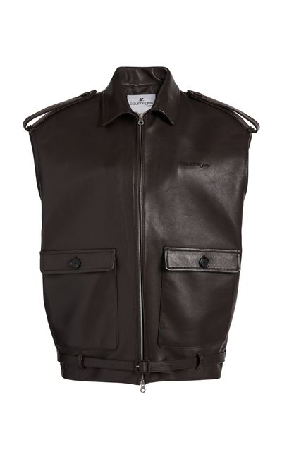 Courrèges Courrèges Sleeveless Leather Jacket Brown FR 38