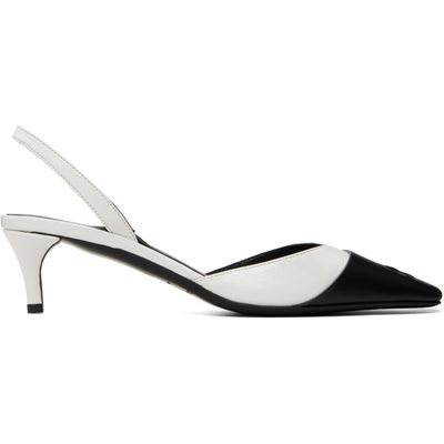 Courrèges Courrèges White & Black Vinyl Toe Cap Slingback Heels