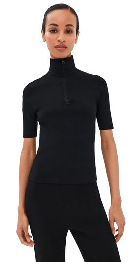 Courrèges Courrèges Zipped Mockneck Knit Top Black