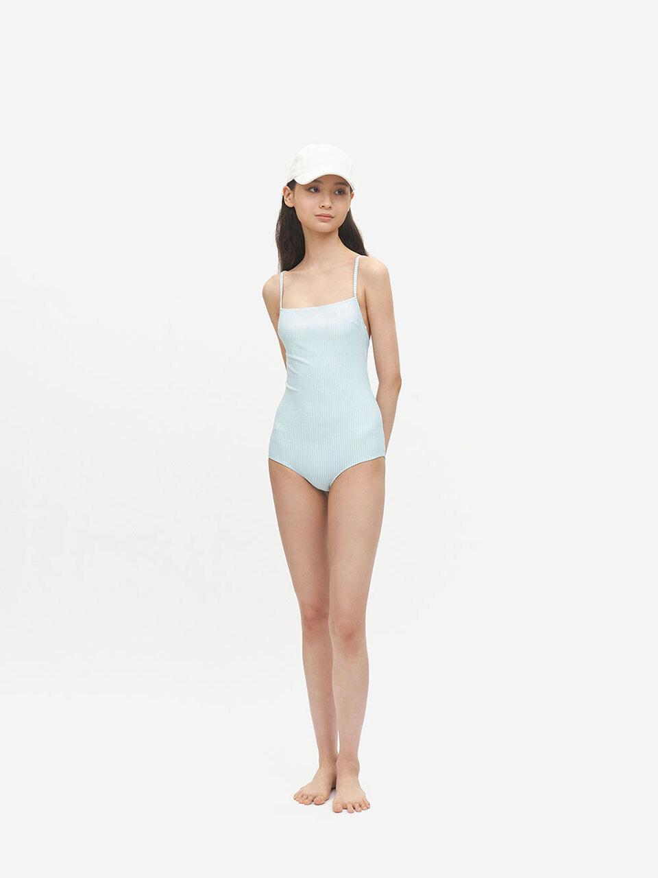 COURRI Powder Blue Cecile Seersucker Maillot Swimsuit