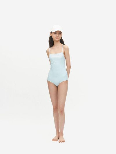 COURRI Powder Blue Cecile Seersucker Maillot Swimsuit